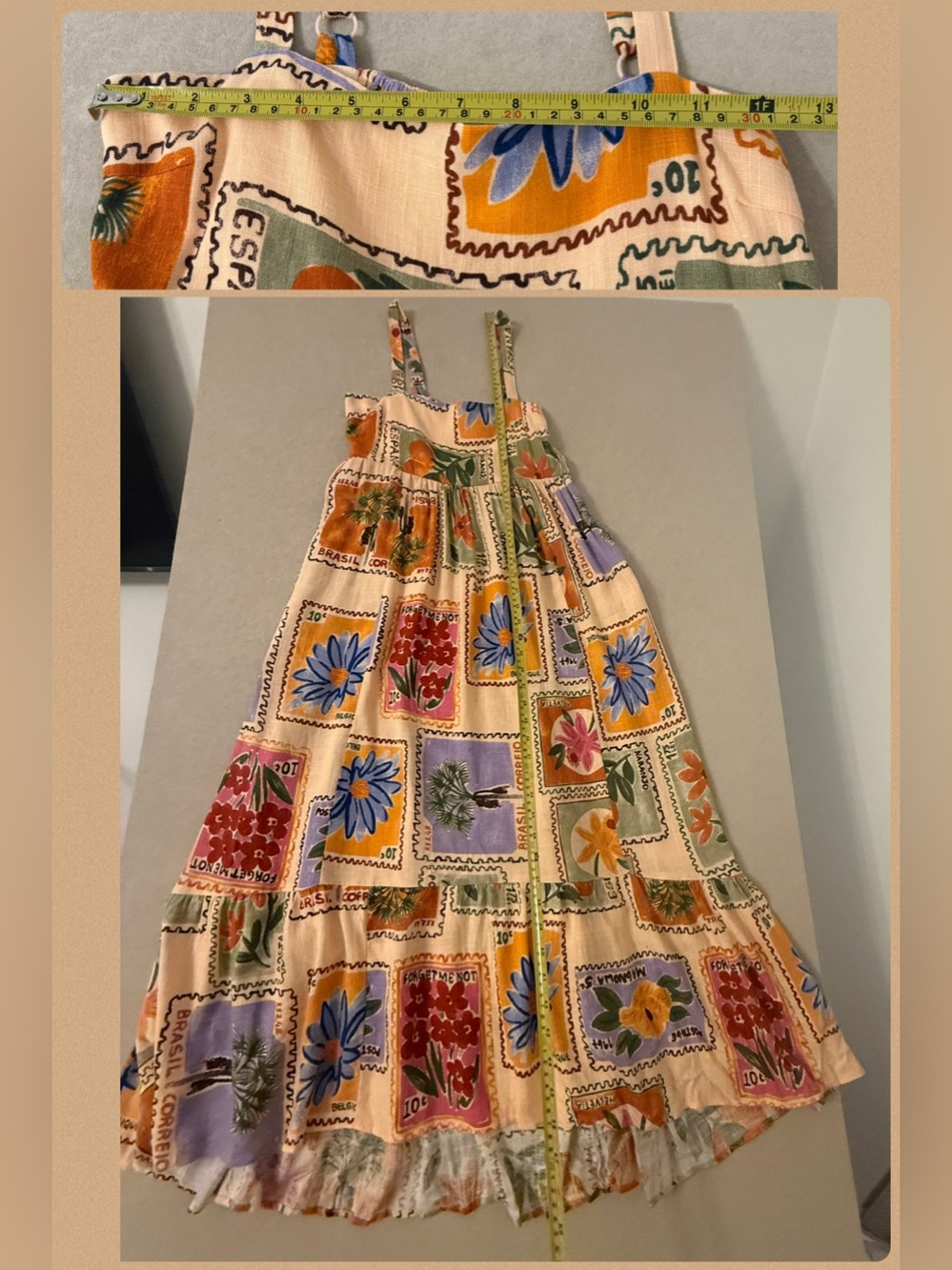 Paper Heart Anthropologie Linen Blend Floral Plant Stamped Maxi Dress Size S - Picture 16 of 17
